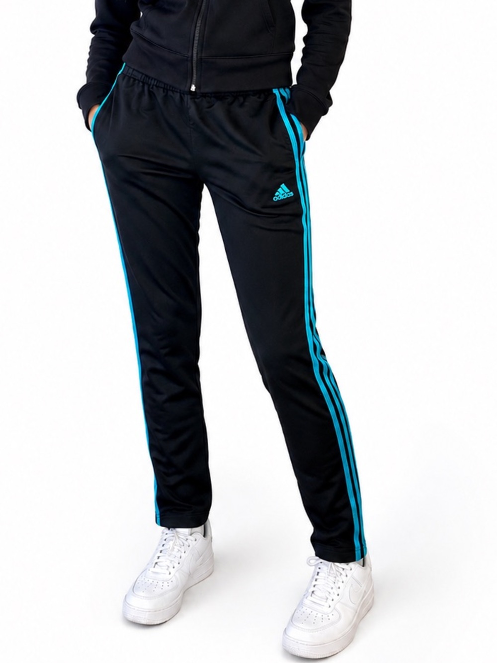 Adidas black & teal track pants girls XL 18/20